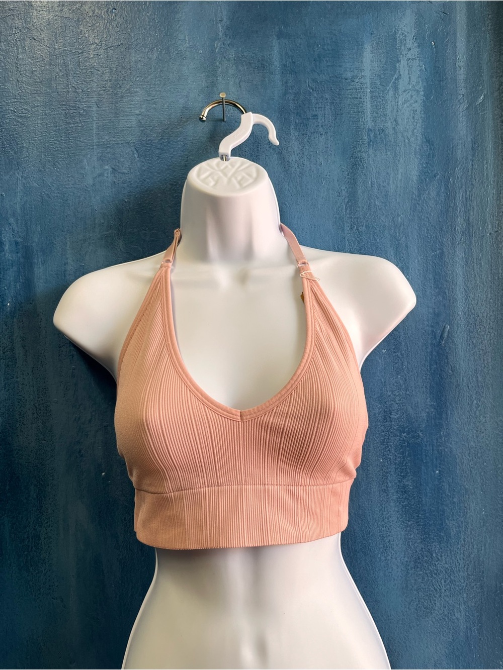 PINK Victoria's Secret Ribbed Halter Bralette - Light Peach